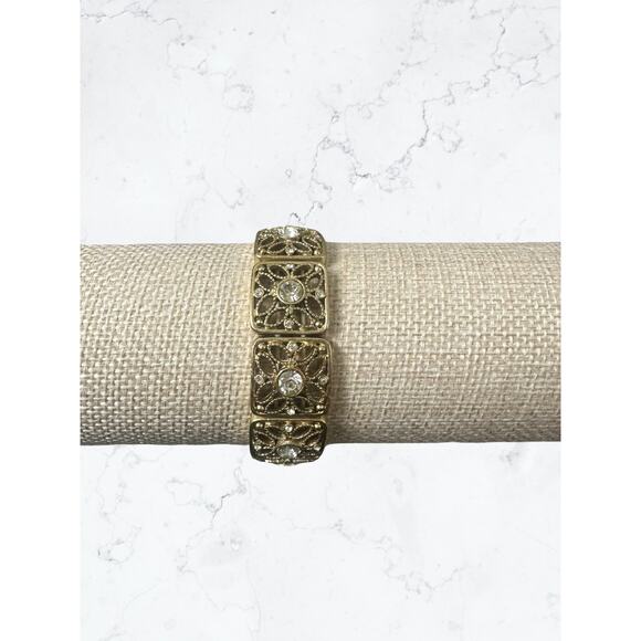 Vintage Trifari Gold-Tone Filigree Stretch Bracelet - Picture 2 of 4